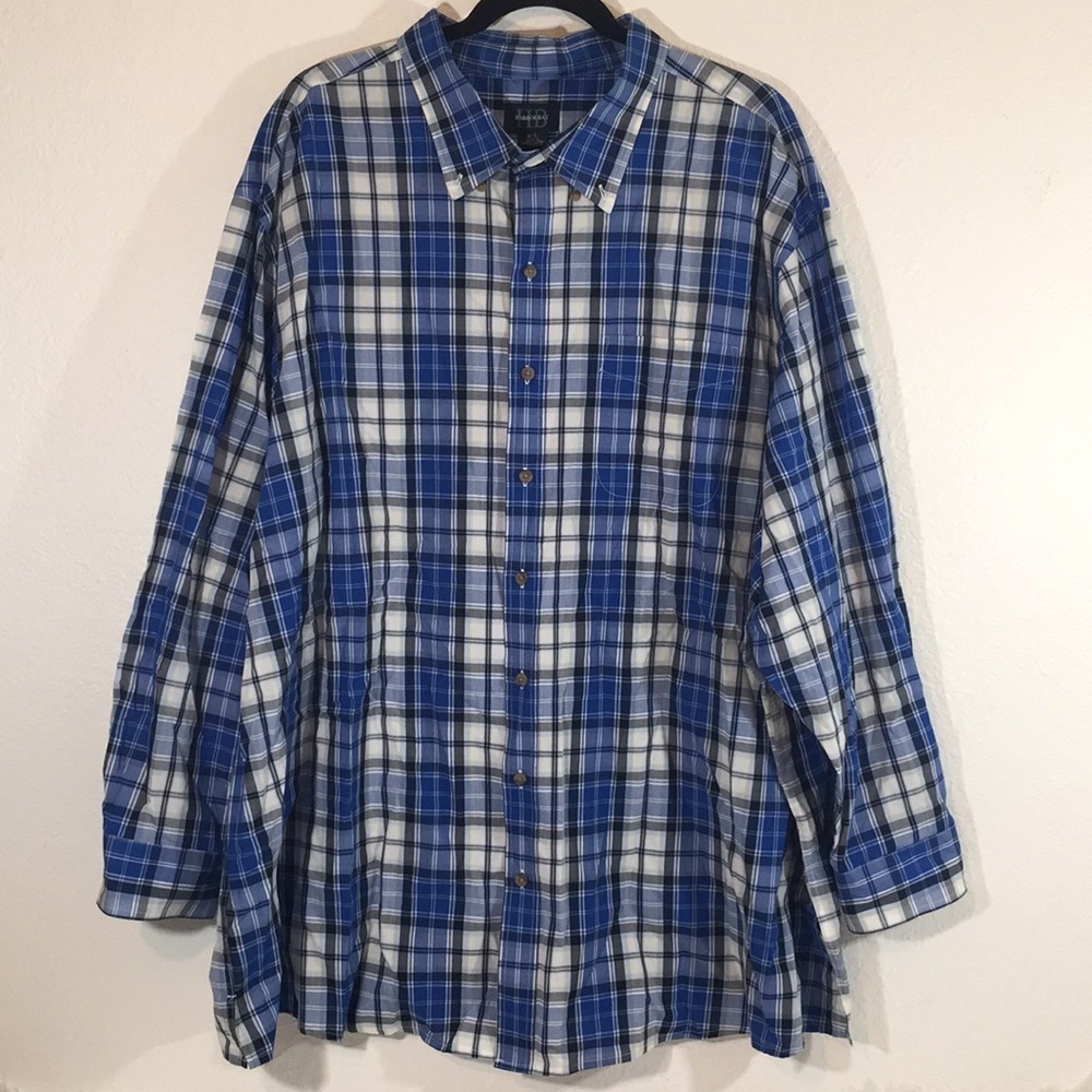 Harbor Bay HB Mens Button Shirt Plaid Long Sleeve Size 3XL